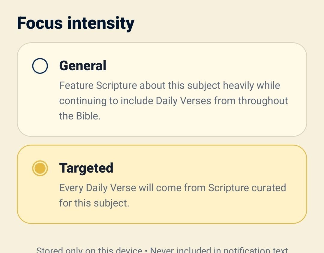 Faithful Captain Daily Verse focus intensity options