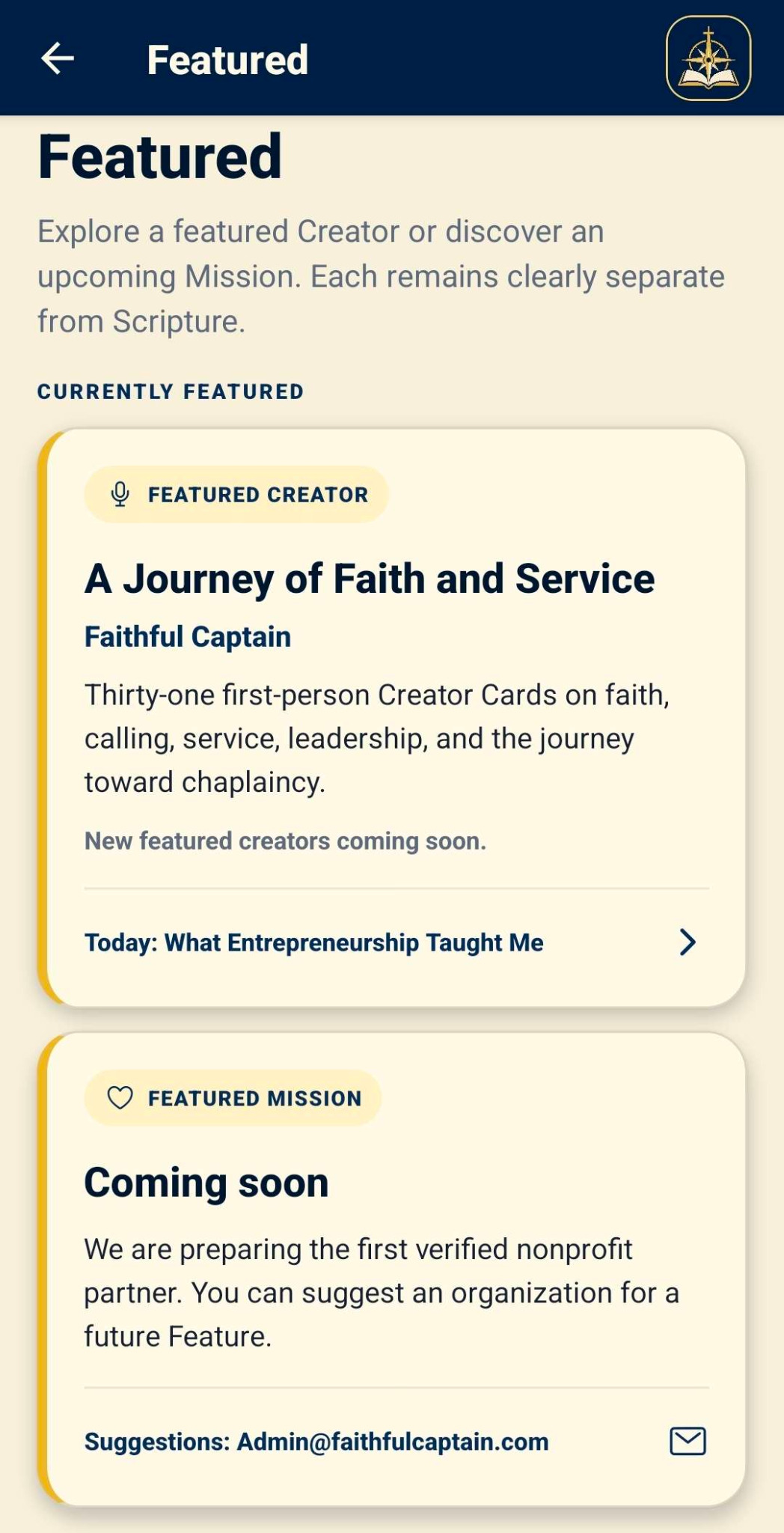 Faithful Captain Featured Campaigns screen
