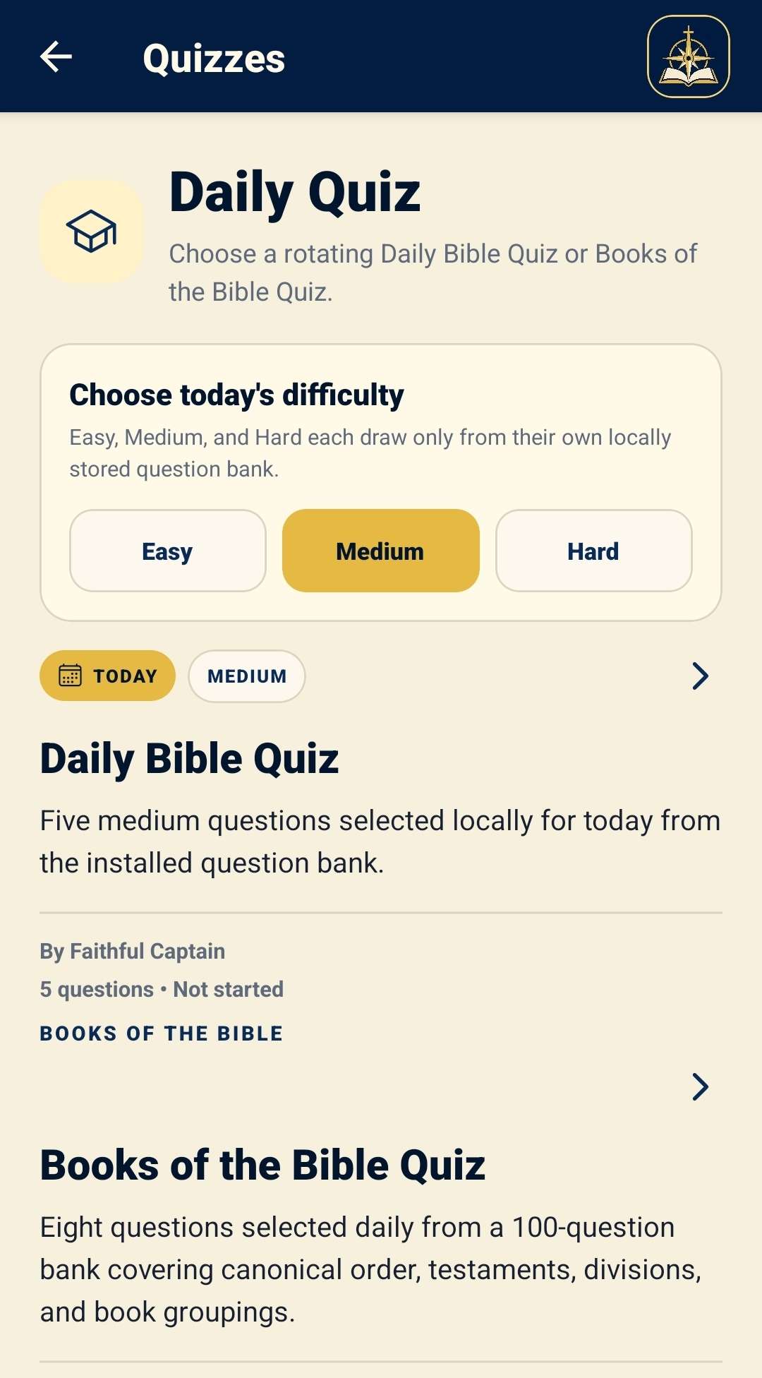 Faithful Captain Daily Quiz screen