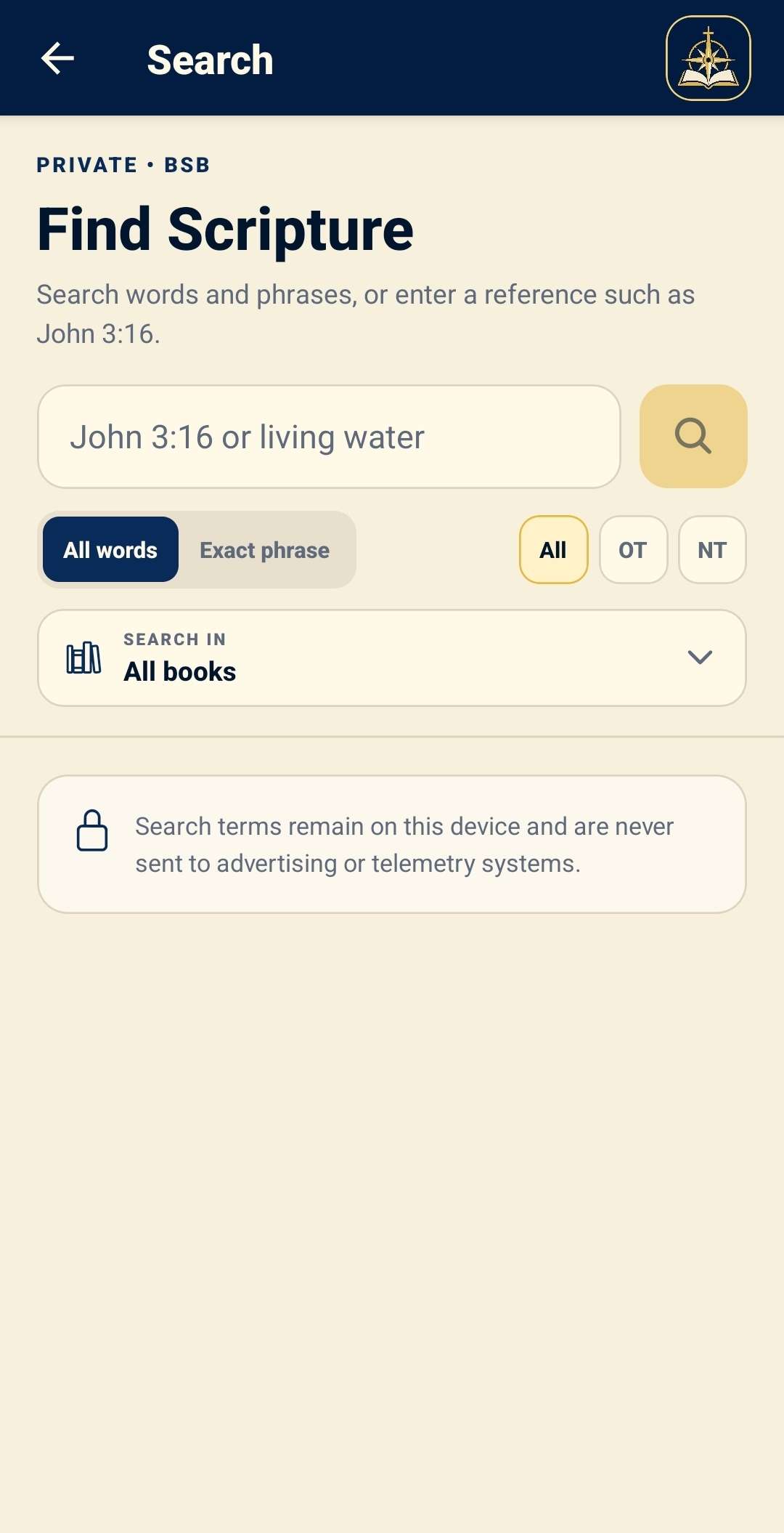 Faithful Captain Scripture search screen