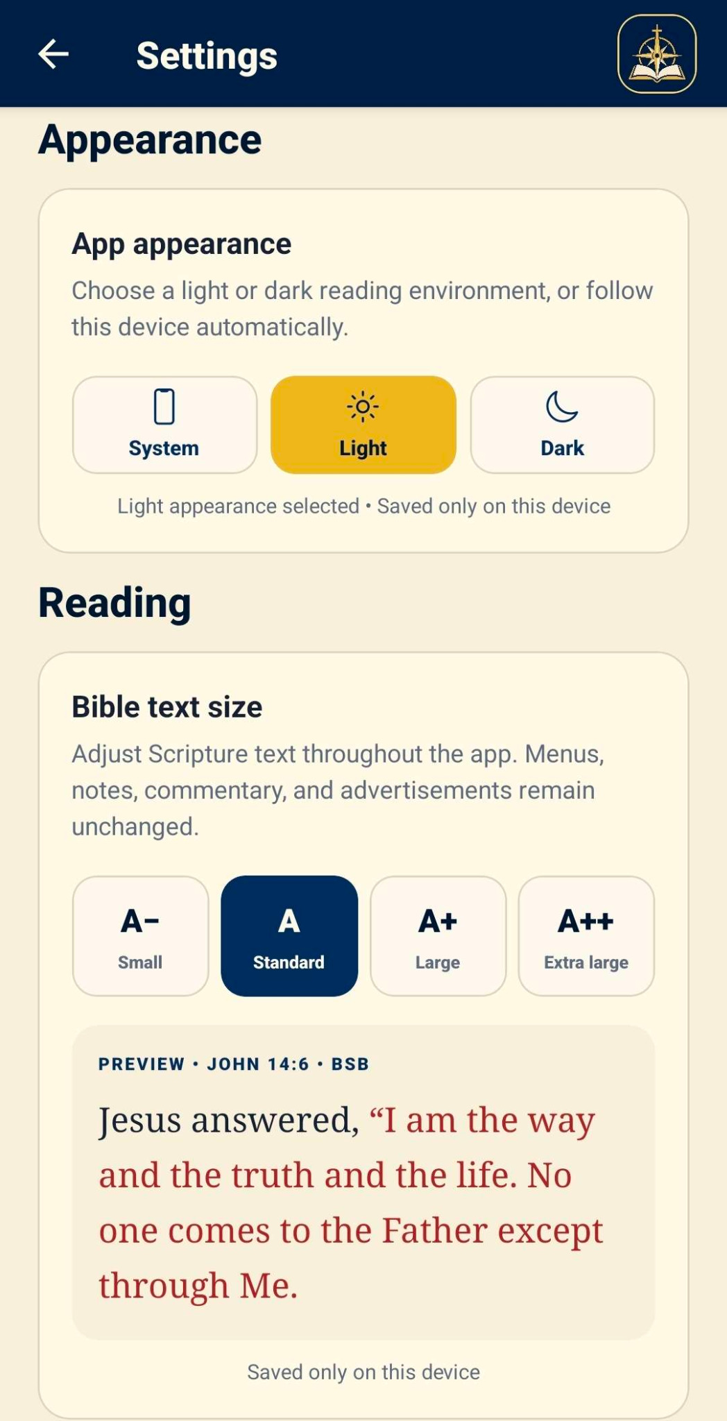 Faithful Captain appearance and Bible text settings